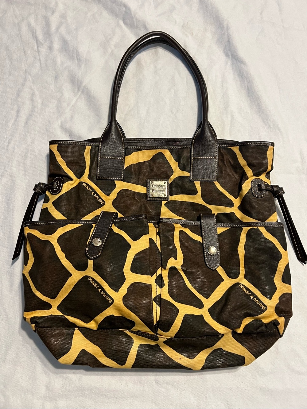 Dooney & Bourke Brown and Yellow Giraffe Print Tote